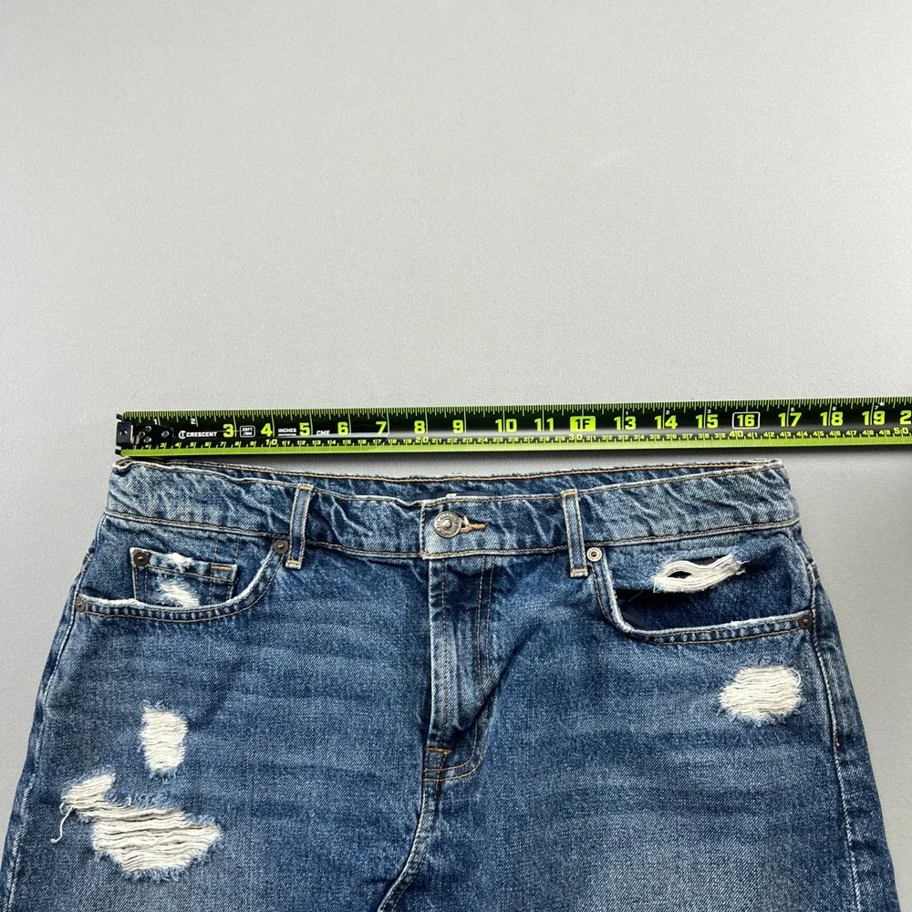 7 For All Mankind Mini Skirt Womens Blue Denim Cotton Distressed Frayed Hem